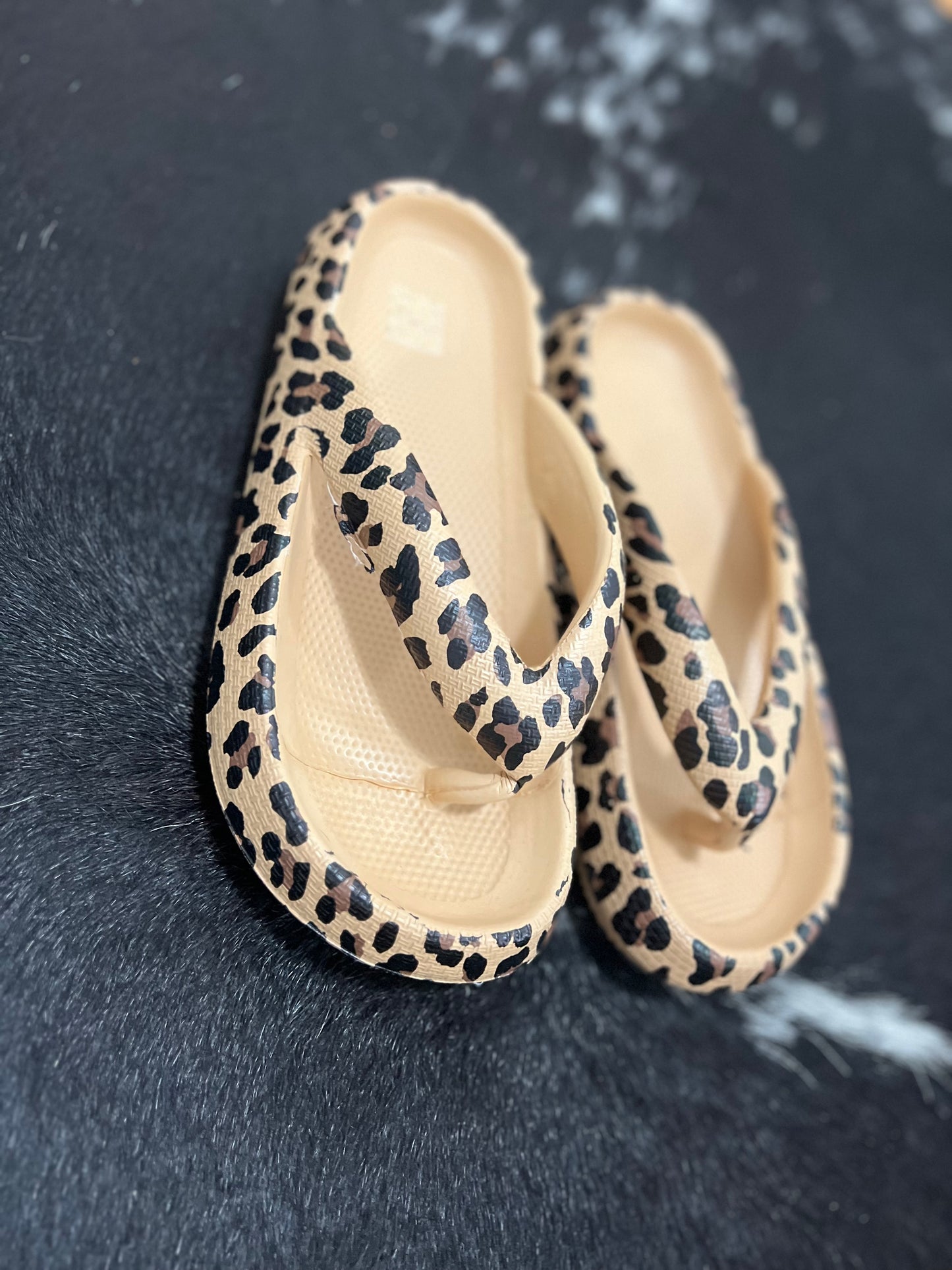 leopard flip flops