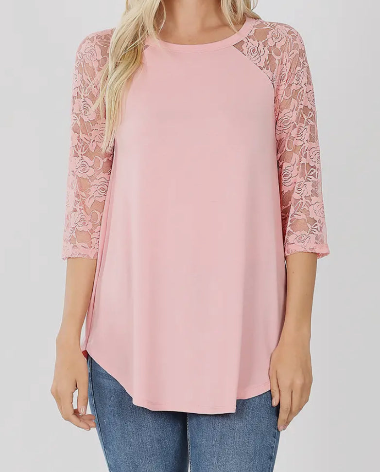Pink with lace sleeves top