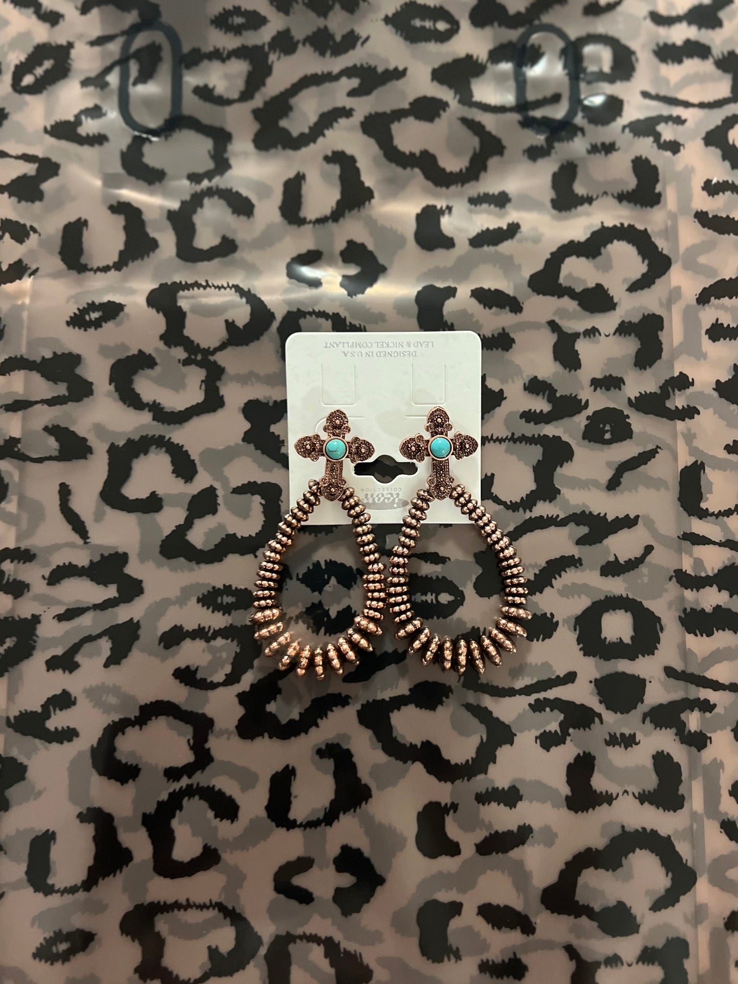 copper cross saucer earrings