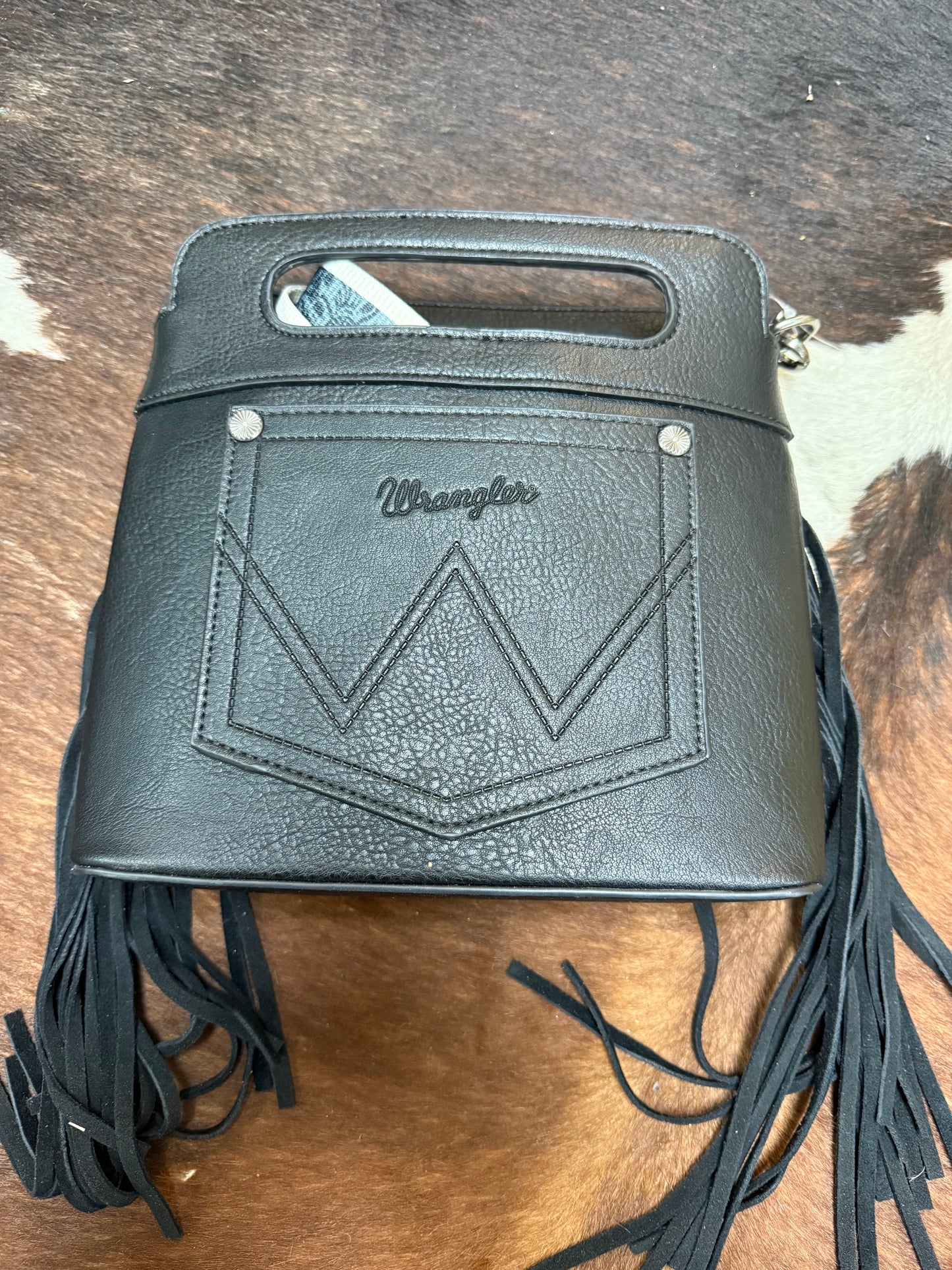 black boot stitch purse