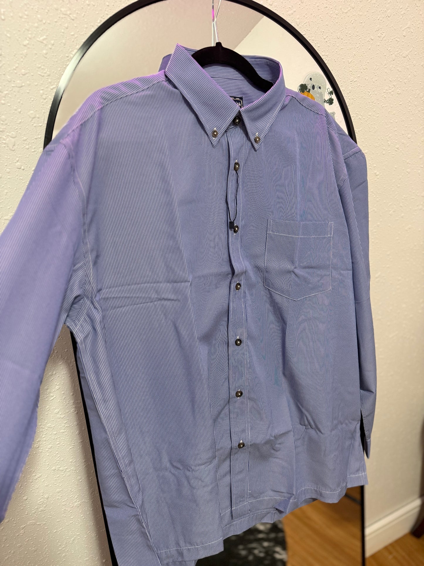 blue stripe men’s long sleeve button up