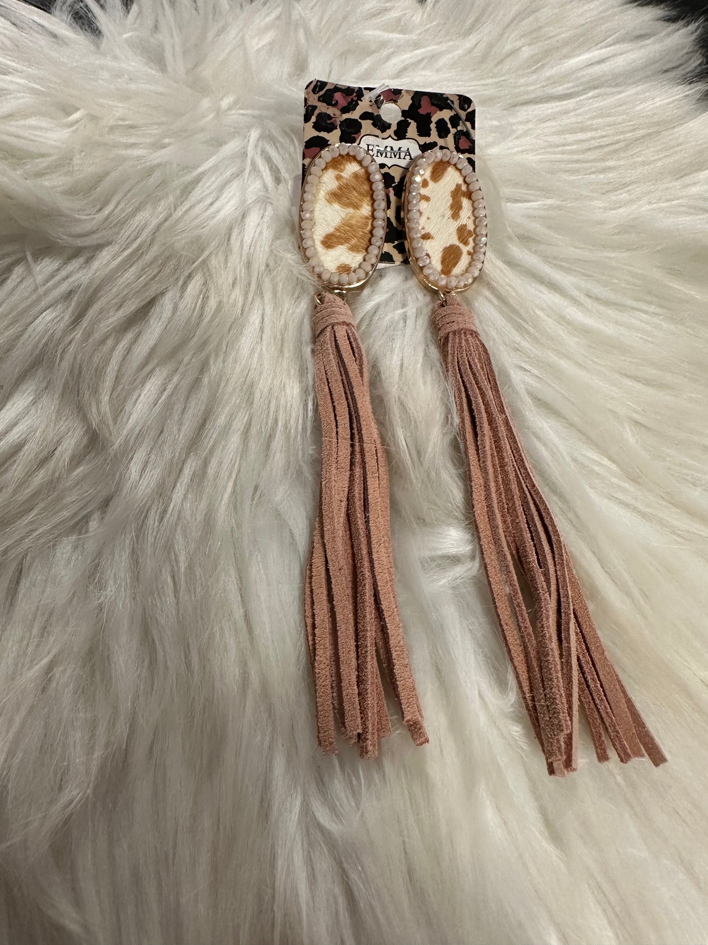Black cow tassel earrings