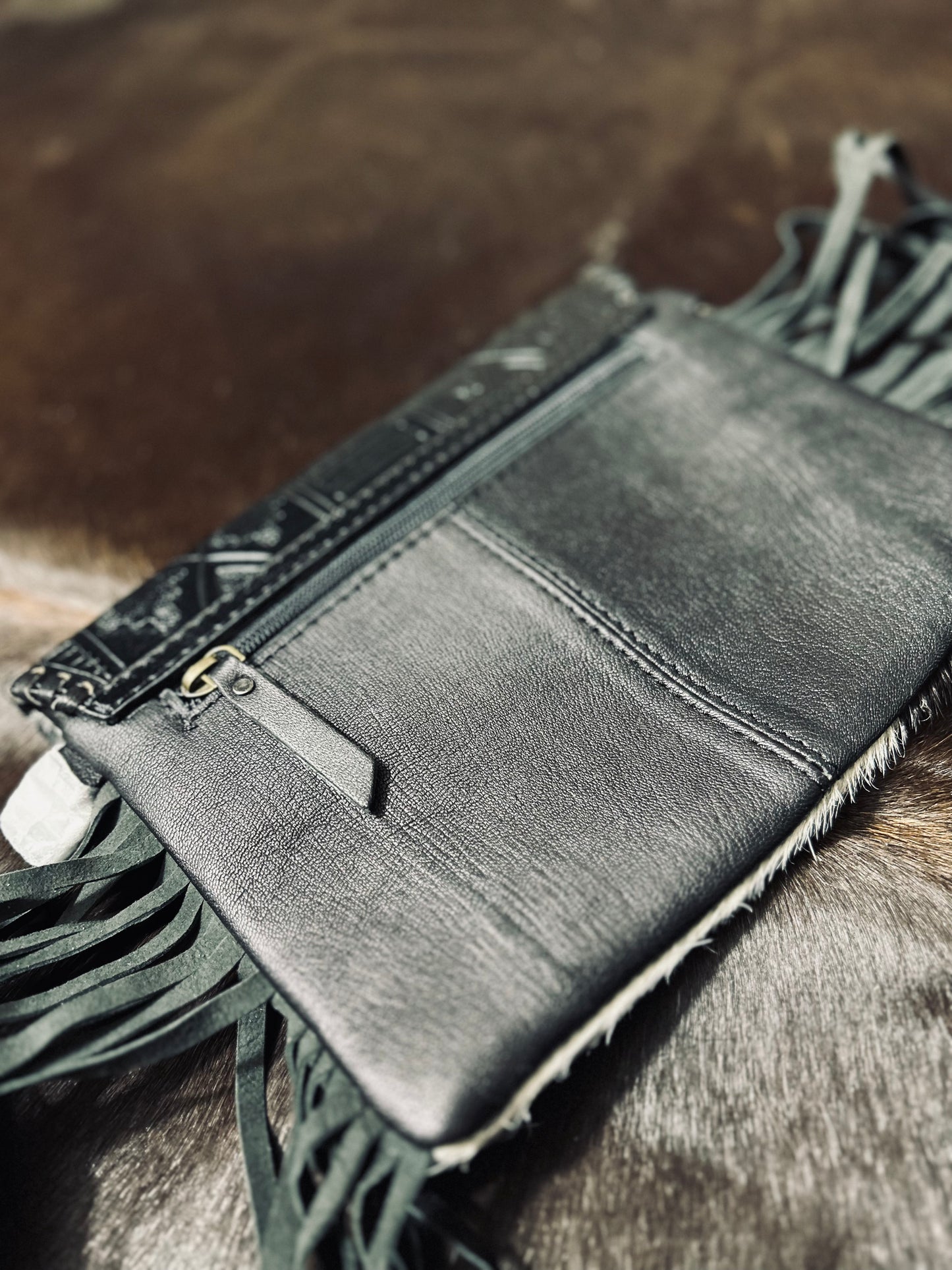 Black Aztec Cowhide Crossbody
