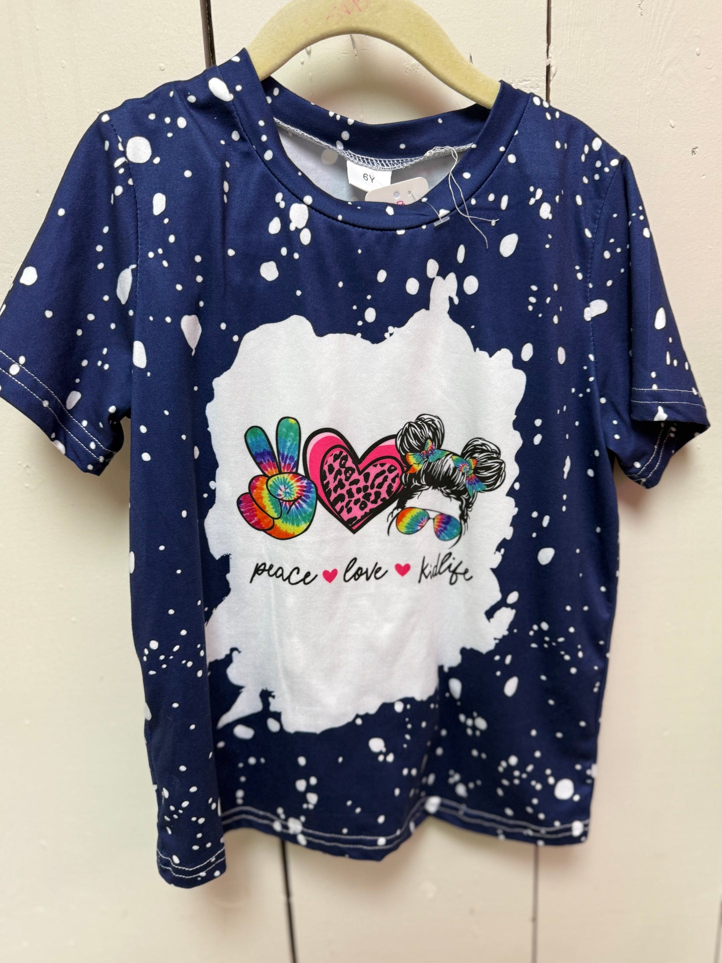 peace love midlife blue bleach shirt