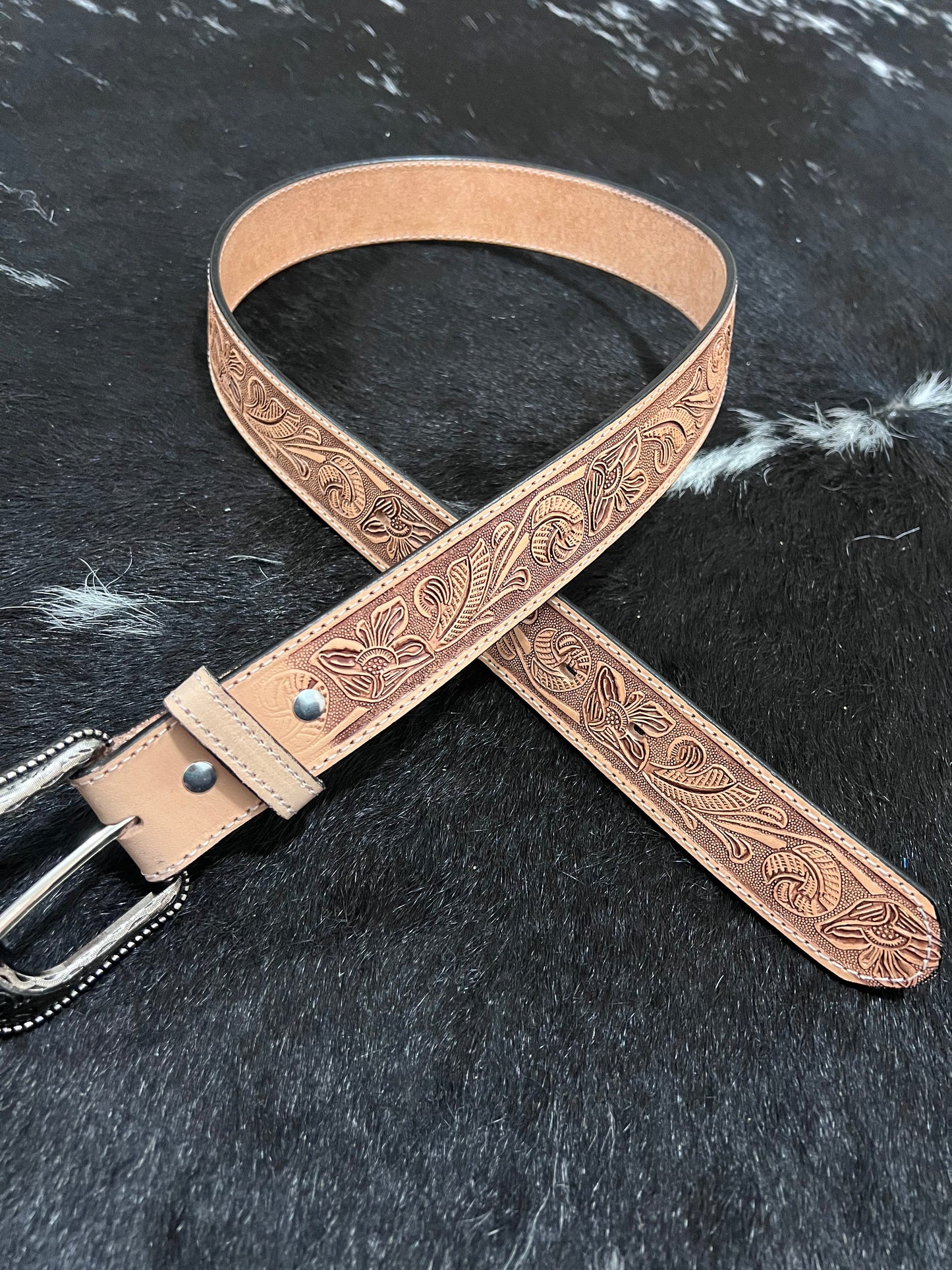 adult light brown tooled belt