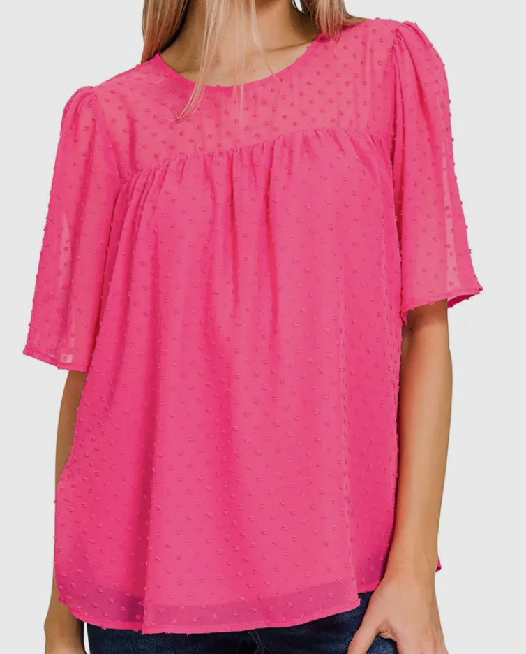 dot puff sleeve mesh top border shirt