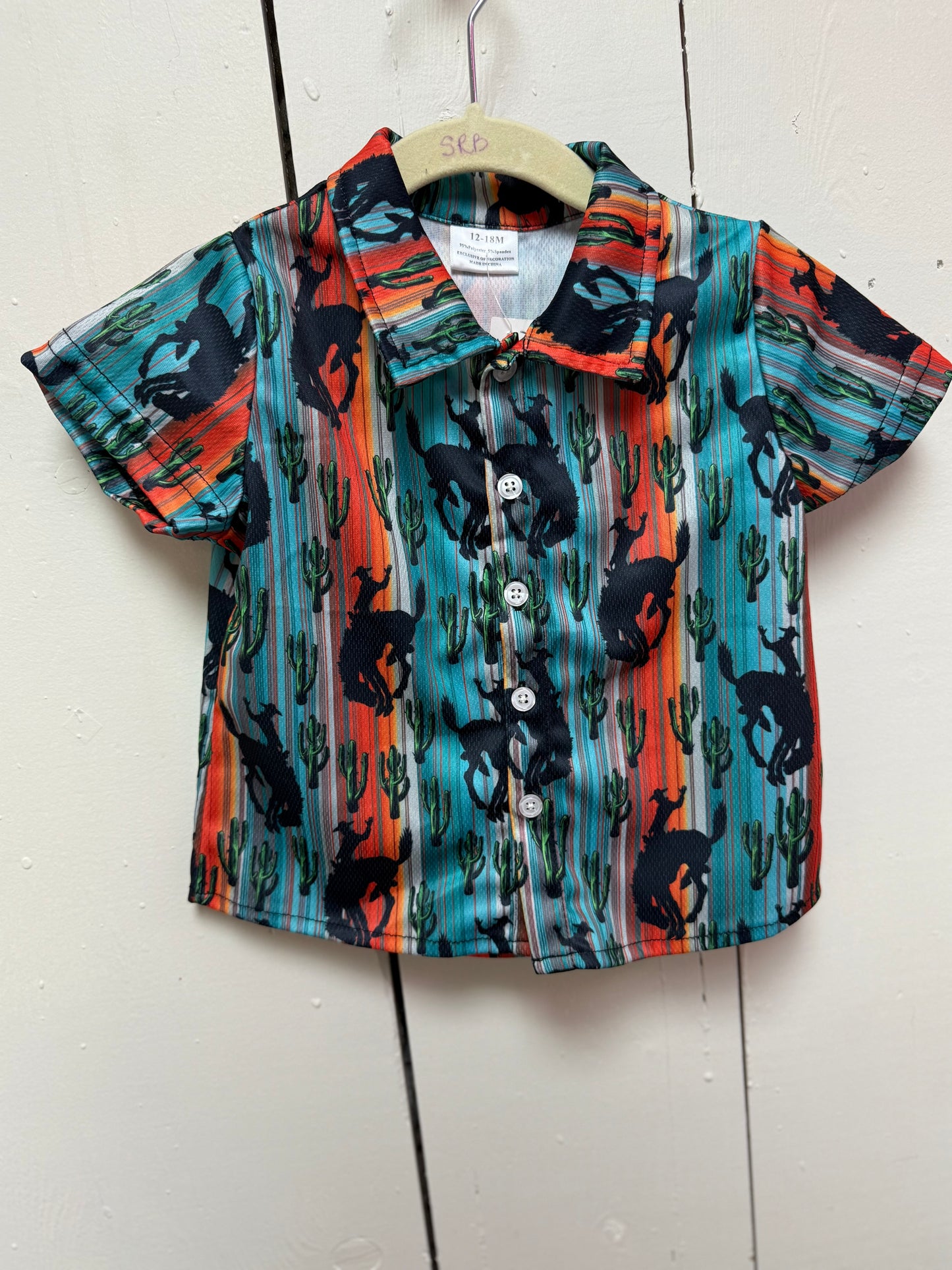 serape bronc and cactus button up kids