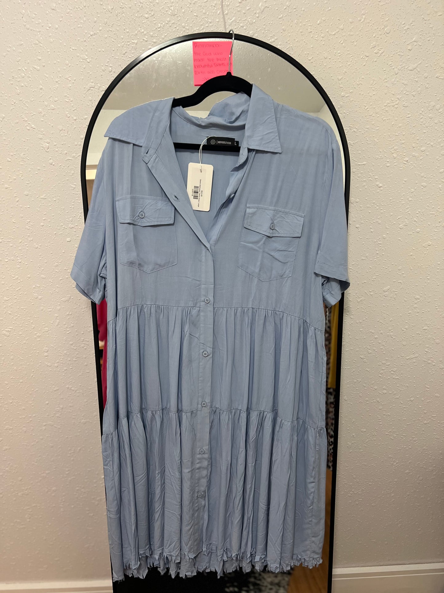 Denim Distressed Tiered Dress