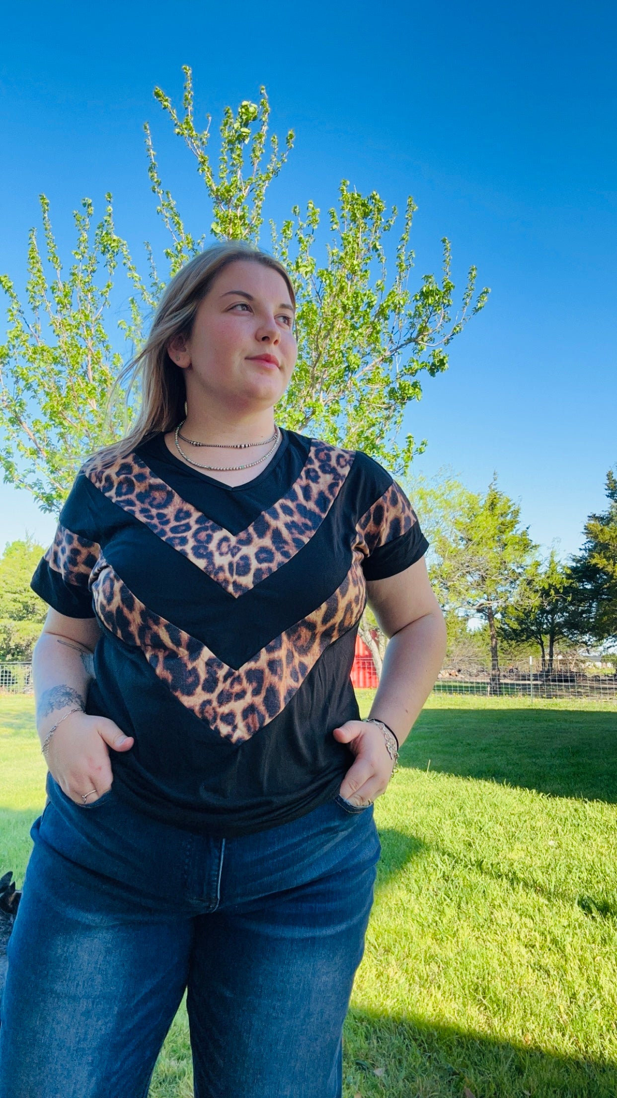 Vidalia Black + Cheetah V-Neck Tee