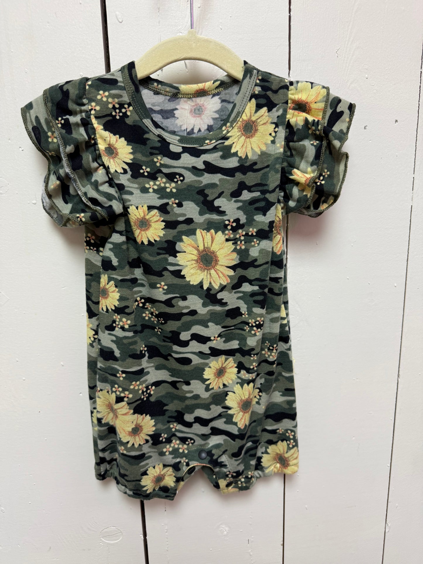 camo and sunflower romper