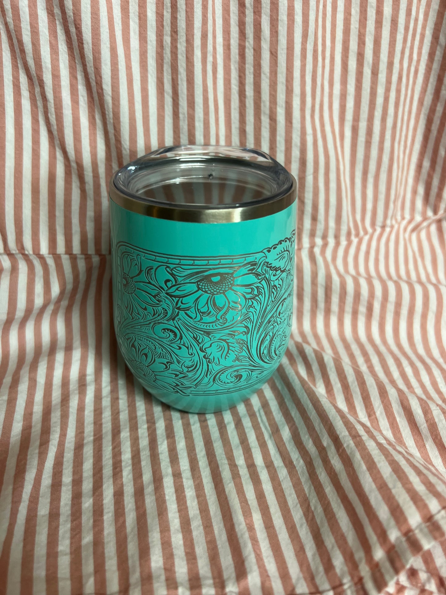 teal tooled wine glass