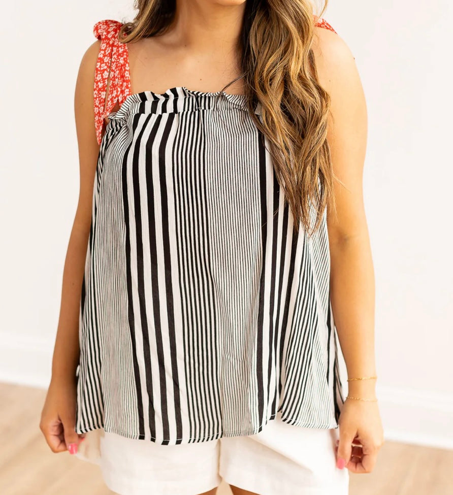 tie strap tank top stripes and red floral