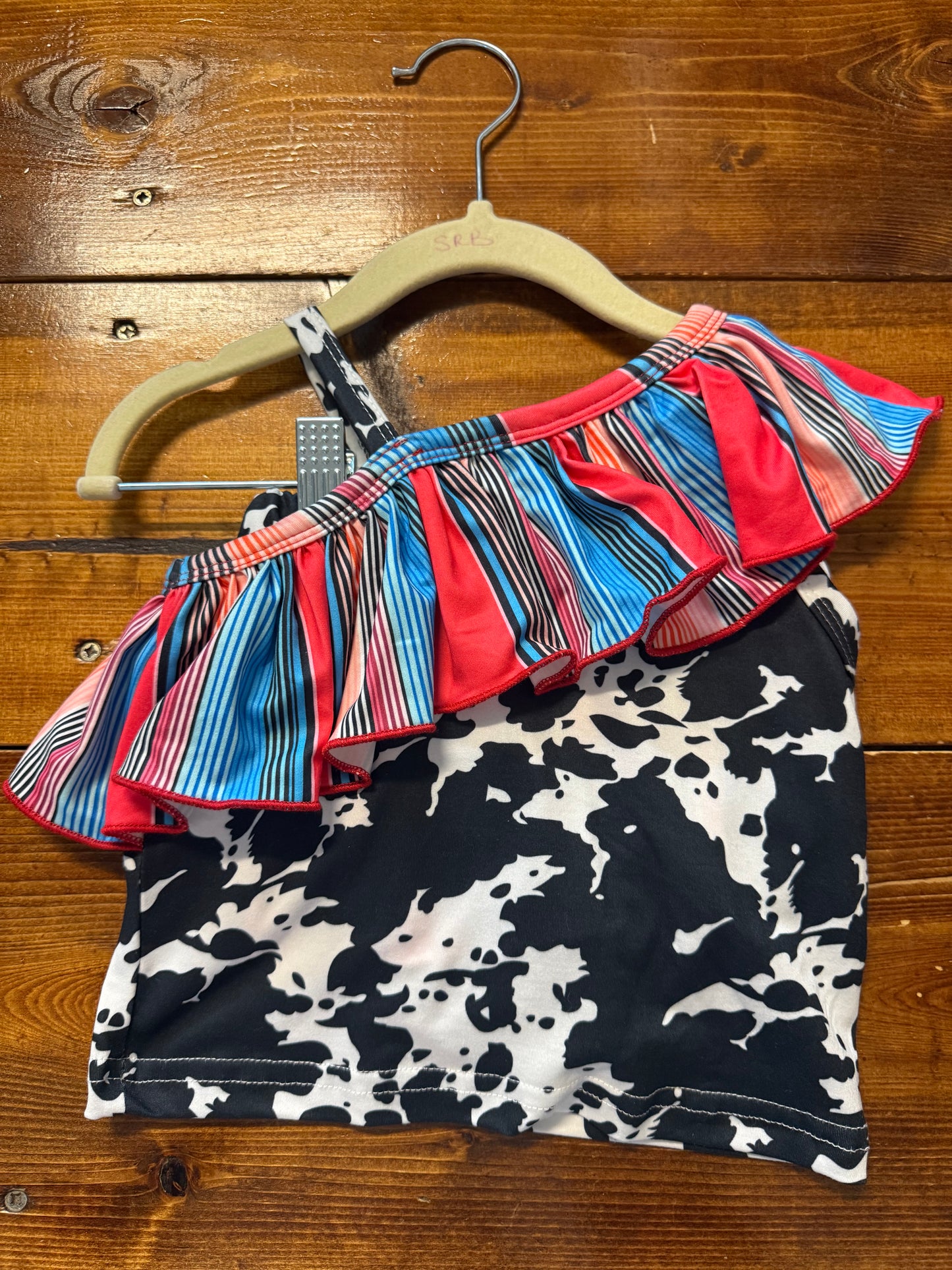 off shoulder cow print and serape set