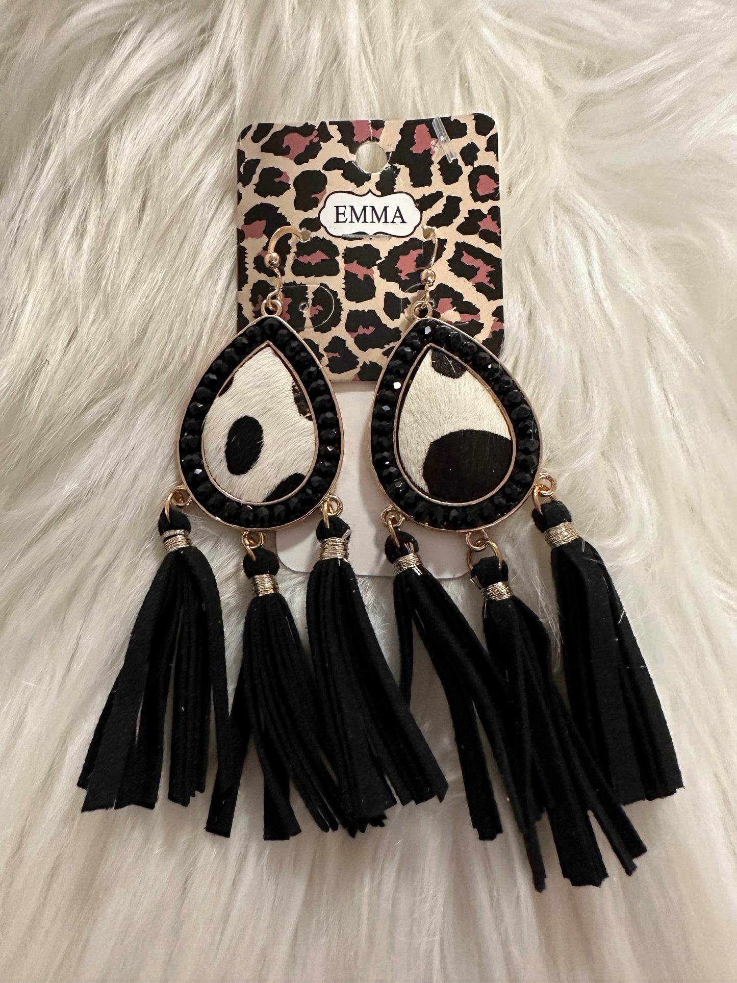 Black tassel cow earrings