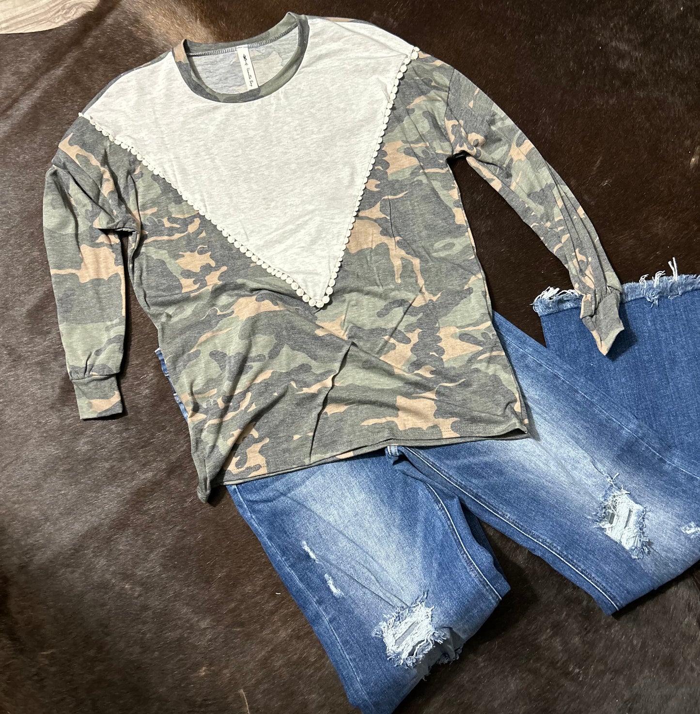 Cream V Camo Long Sleeve