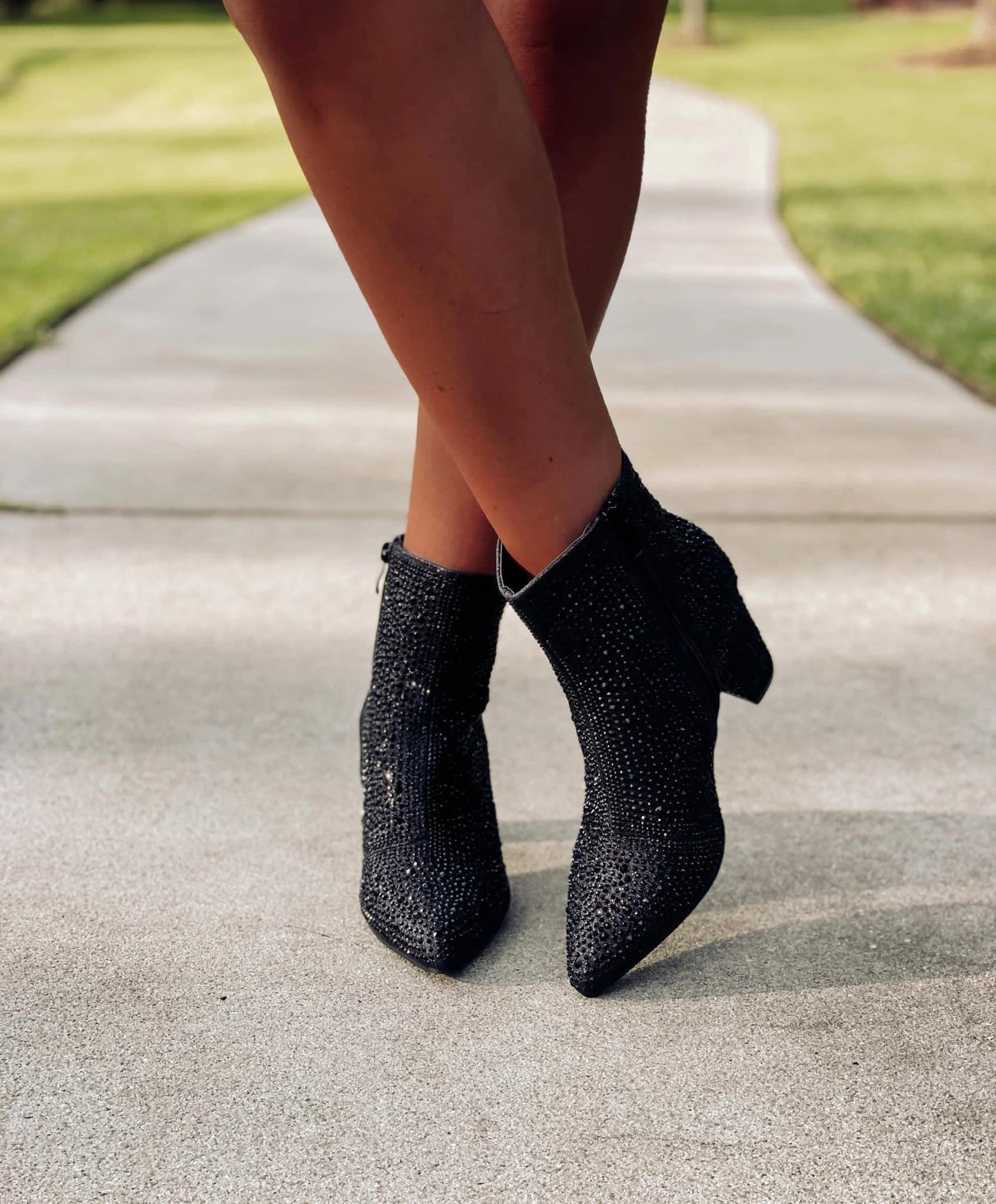 Black Rhinestone Booties