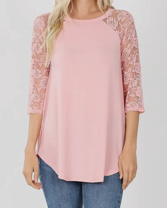 Pink with lace sleeves top
