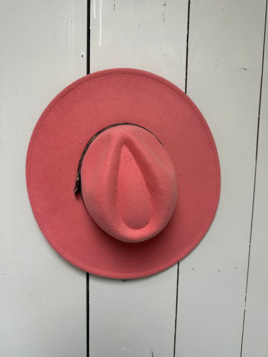 peach leopard felt hat
