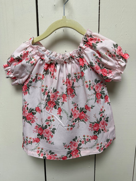 pink rose shirt with black bow shorts