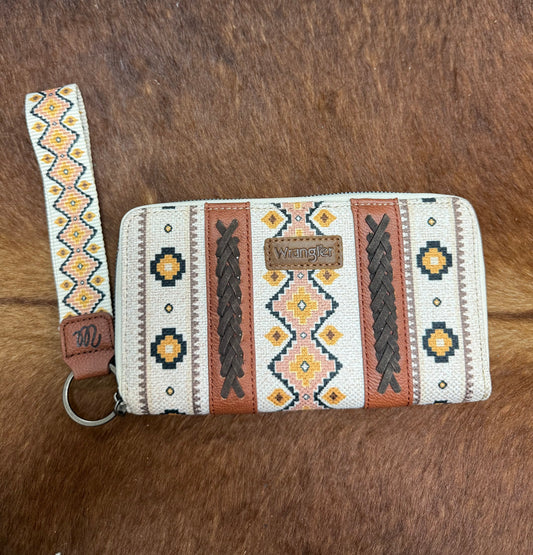 wrangler cream and brown wristlet