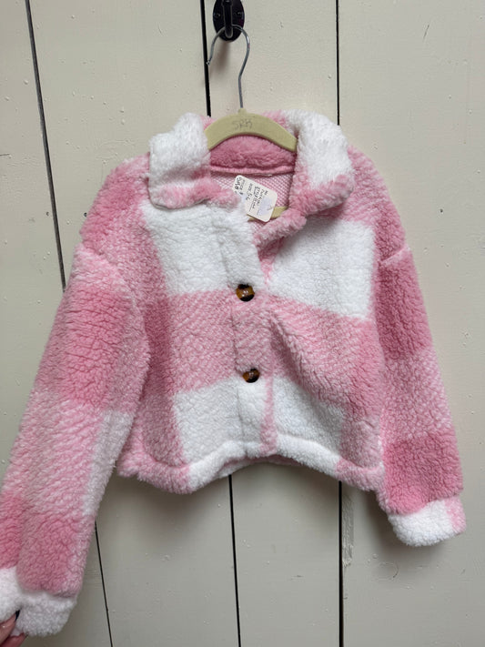 pink checkered puffer jacket