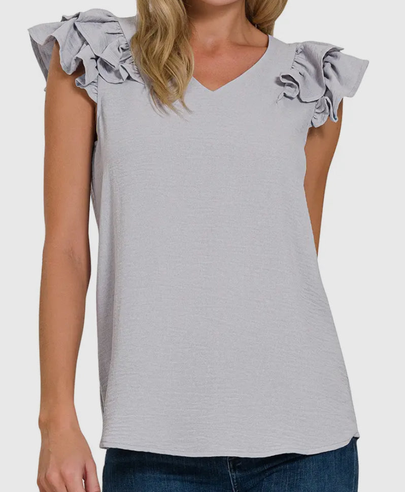 light grey ruffle sleeve top