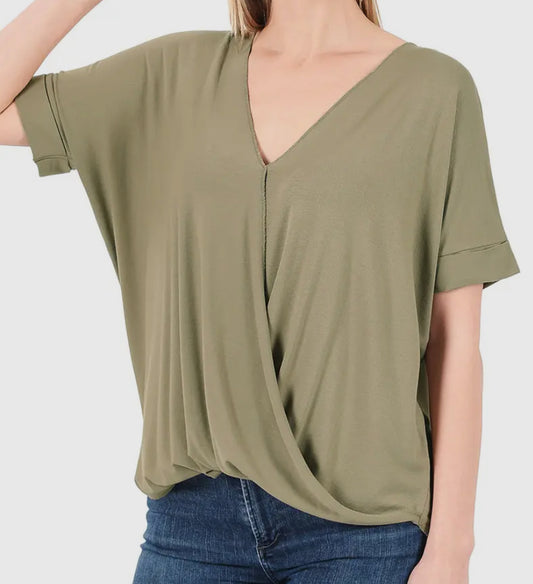 olive green front cross tee