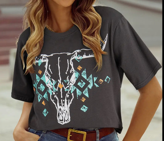 western turquoise skull tee