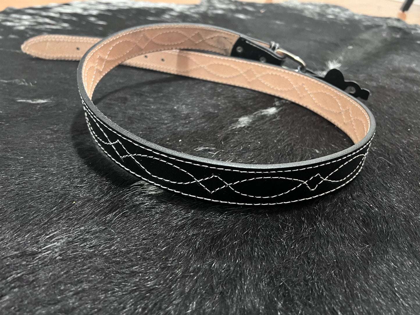 black white stitch belt