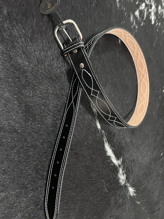 black white stitch belt