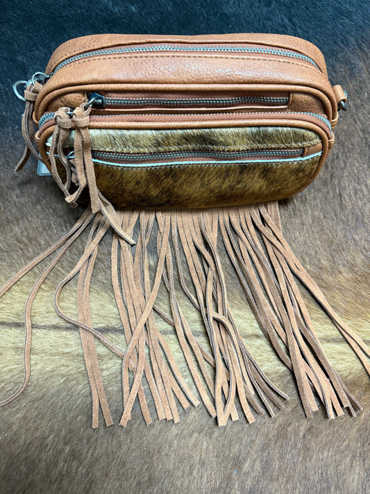 3 zipper brown cowhide purse
