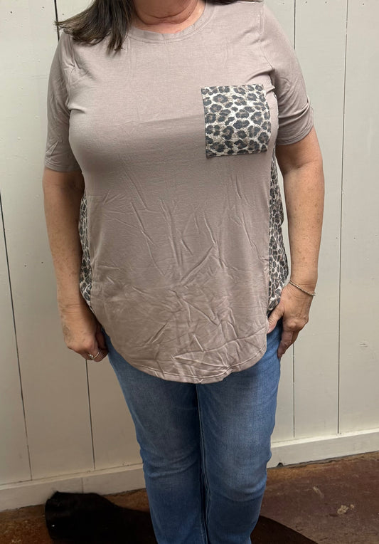 tan and leopard stretch top