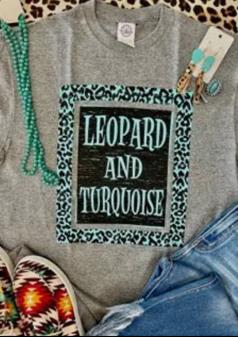 Leopard and turquoise tee