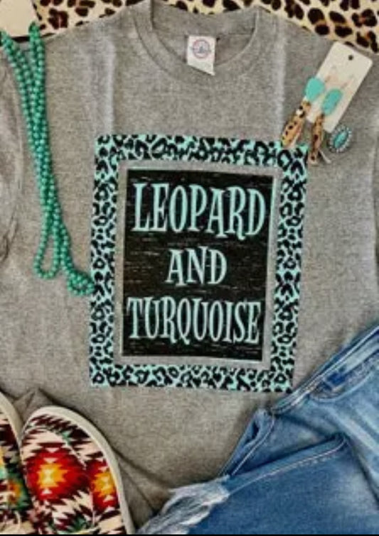 Leopard and turquoise tee