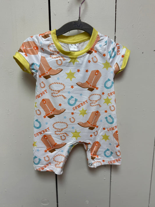 bright cowboy and boot romper