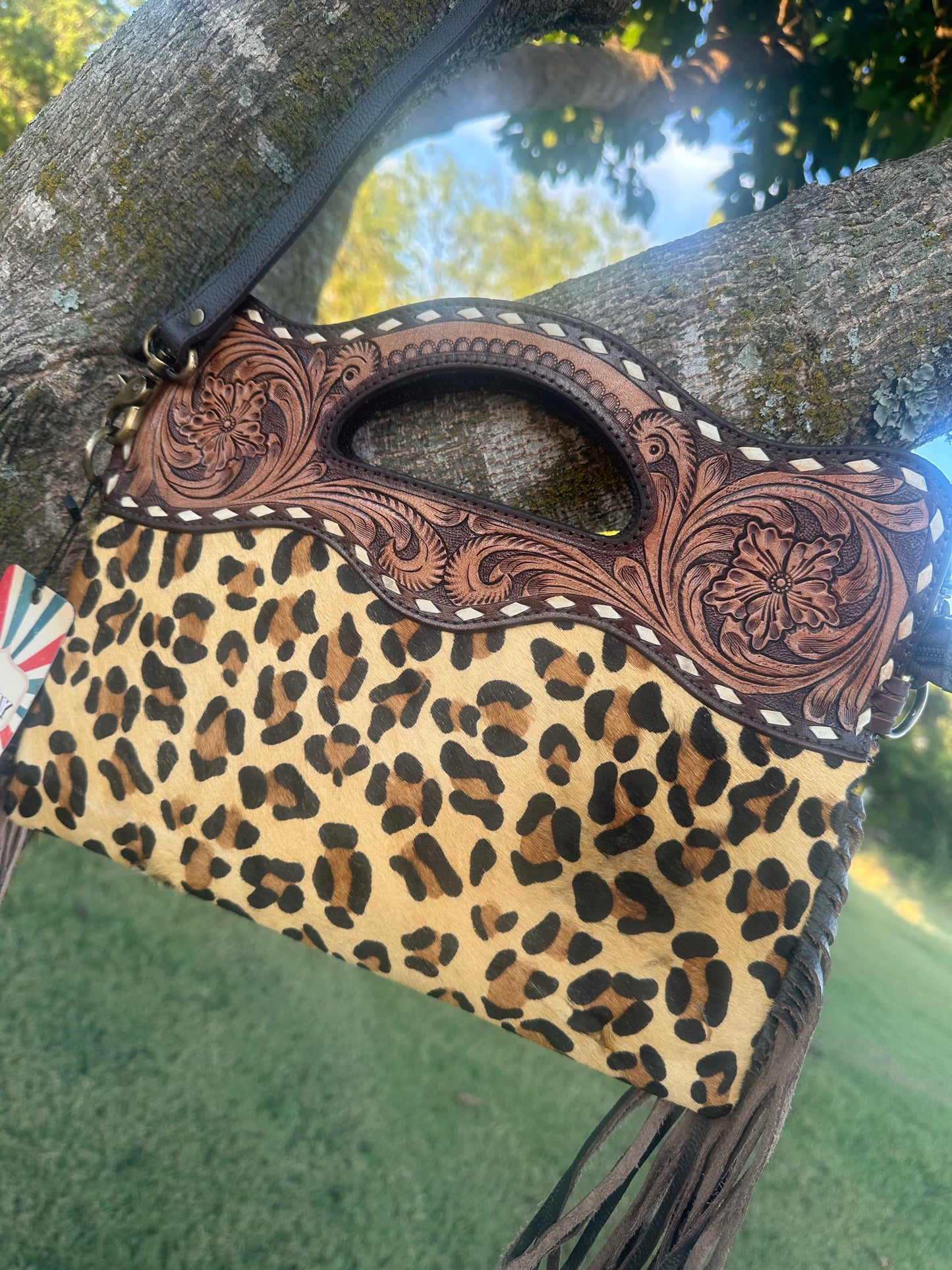 Genuine Leather Leopard Clutch