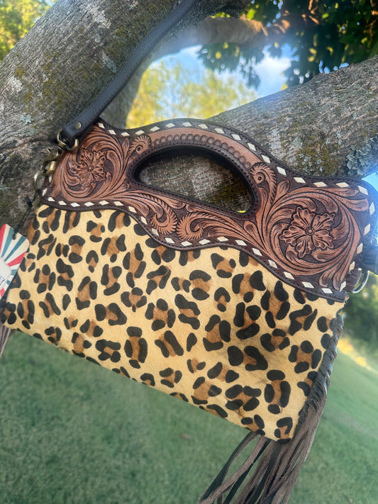 Genuine Leather Leopard Clutch