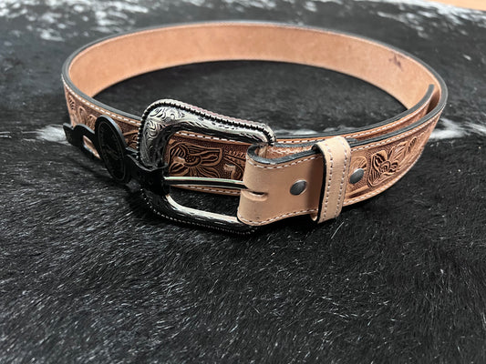 adult light brown tooled belt