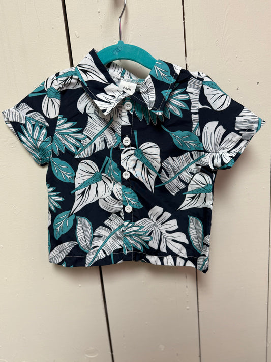 black and teal leaf hawaiian shirt