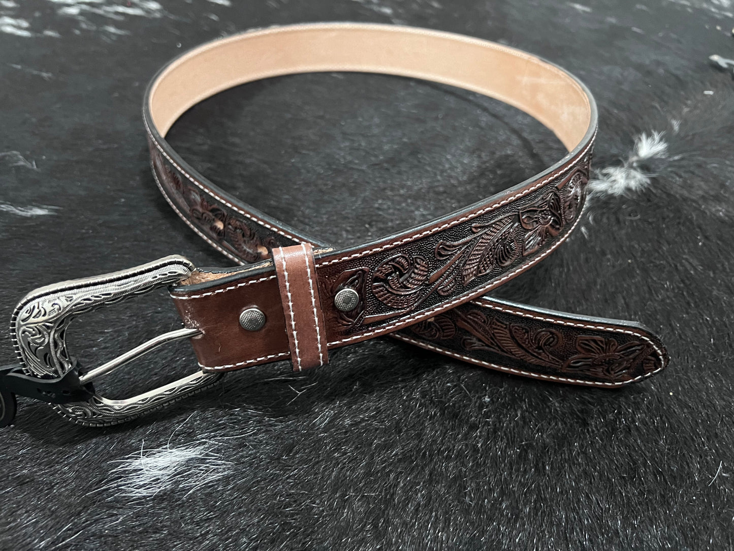 dark tooled leather belt