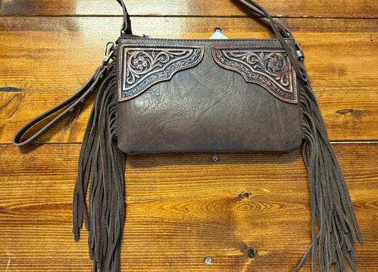 brown leather clutch