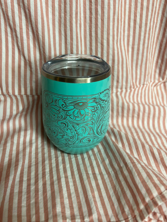 teal tooled wine glass