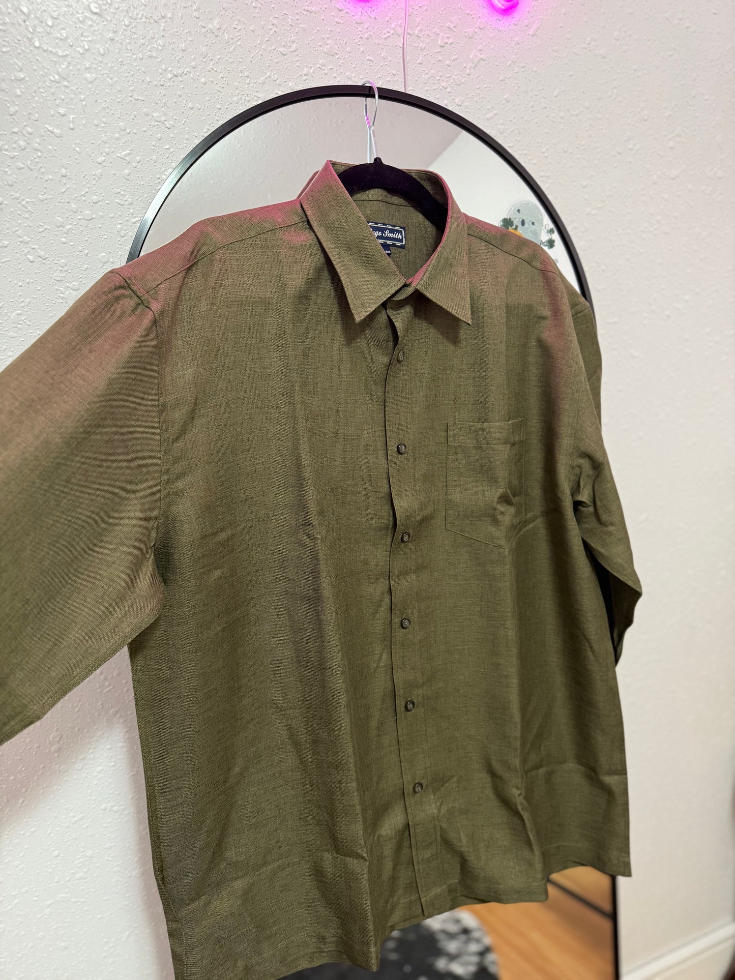 solid green men’s button up shirt