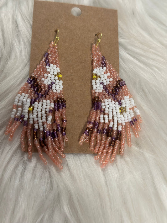 Plum flower sead bead earrings