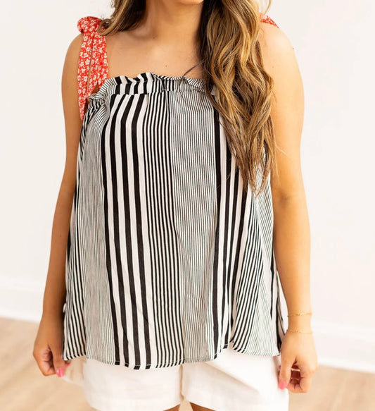 tie strap tank top stripes and red floral