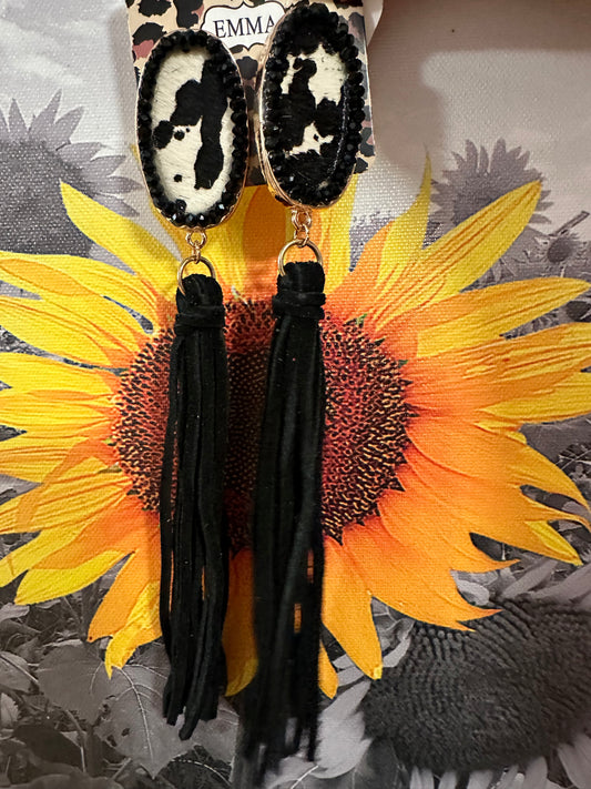 Black cow tassel earrings