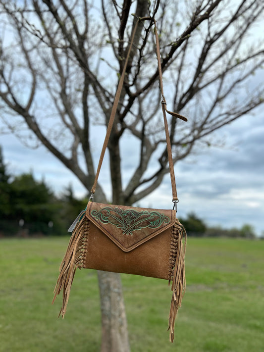 Genuine Leather Tooled Clutch