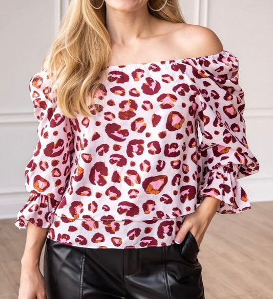 leopard layer off shoulder top