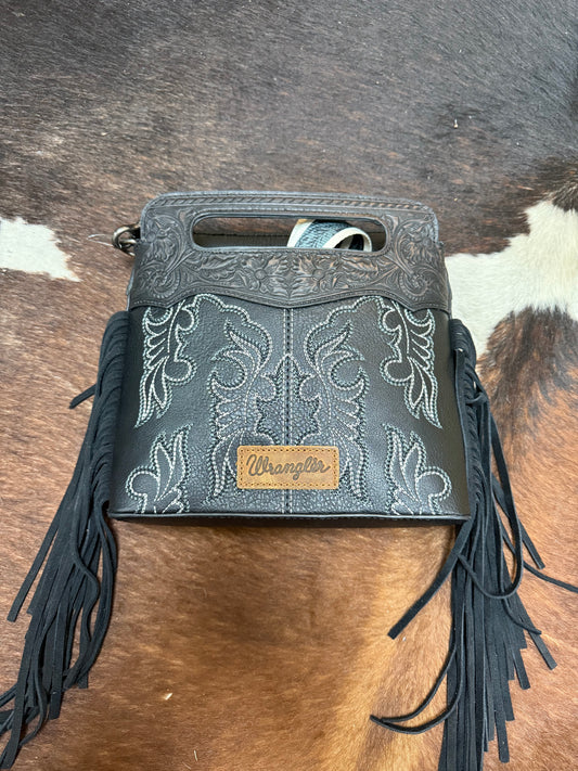 black boot stitch purse