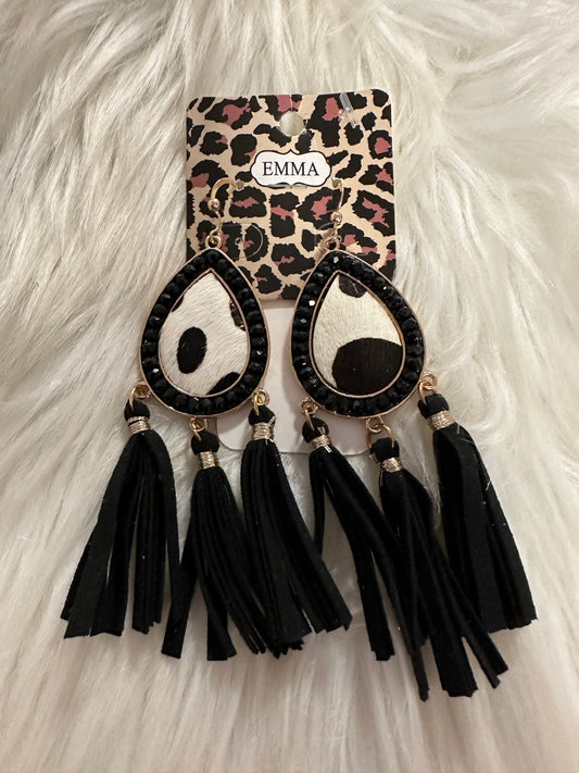 Black tassel cow earrings